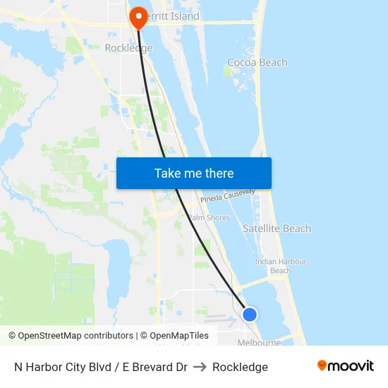 N Harbor City Blvd / E Brevard Dr to Rockledge map