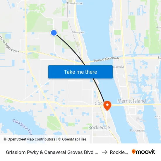Grissiom Pwky & Canaveral Groves Blvd SE Corner to Rockledge map