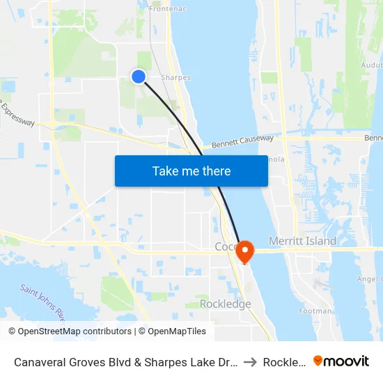 Canaveral Groves Blvd & Sharpes Lake Dr SW Corner to Rockledge map