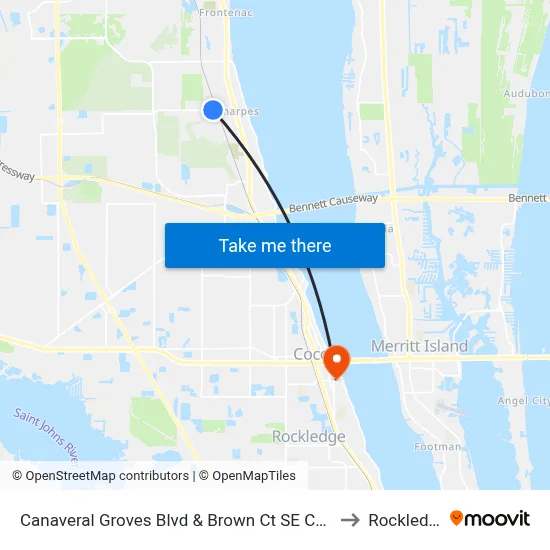 Canaveral Groves Blvd & Brown Ct SE Corner to Rockledge map
