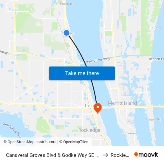 Canaveral Groves Blvd & Godke Way SE Corner to Rockledge map