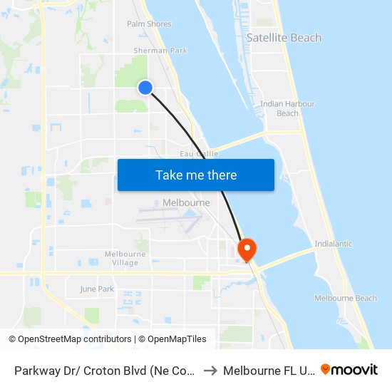 Parkway Dr/ Croton Blvd (Ne Corner) to Melbourne FL USA map