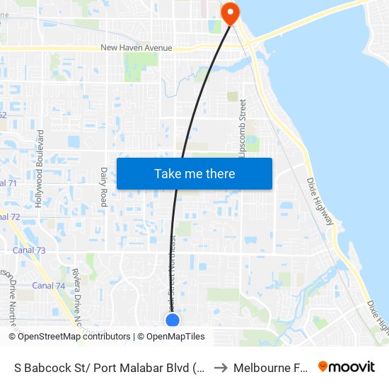 S Babcock St/ Port Malabar Blvd (Ne Corner) to Melbourne FL USA map