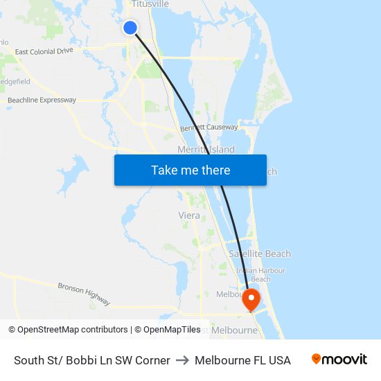 South St/ Bobbi Ln SW Corner to Melbourne FL USA map