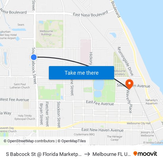 S Babcock St @ Florida Marketplace to Melbourne FL USA map