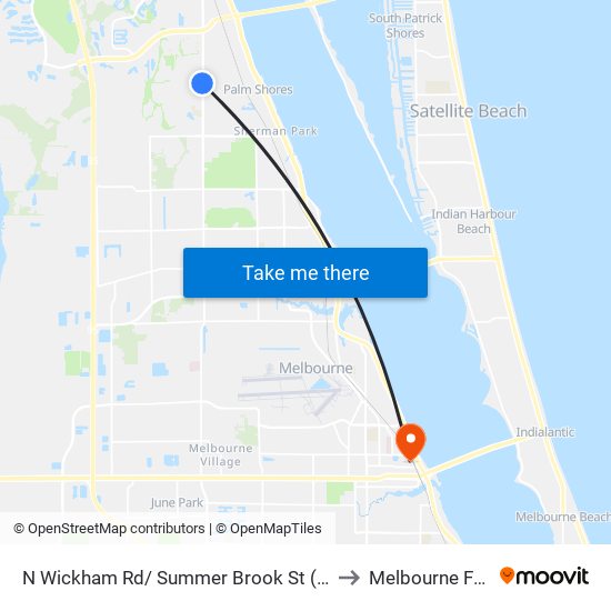 N Wickham Rd/ Summer Brook St (Nw Corner) to Melbourne FL USA map