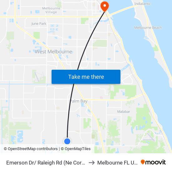 Emerson Dr/ Raleigh Rd (Ne Corner) to Melbourne FL USA map