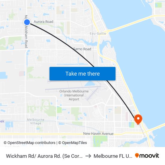 Wickham Rd/ Aurora Rd. (Se Corner) to Melbourne FL USA map