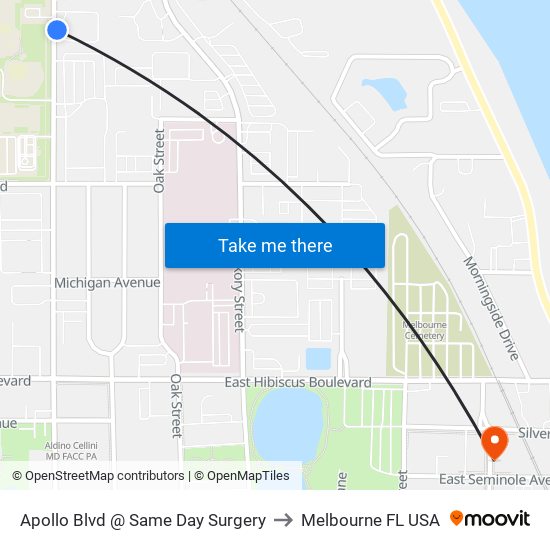 Apollo Blvd @ Same Day Surgery to Melbourne FL USA map