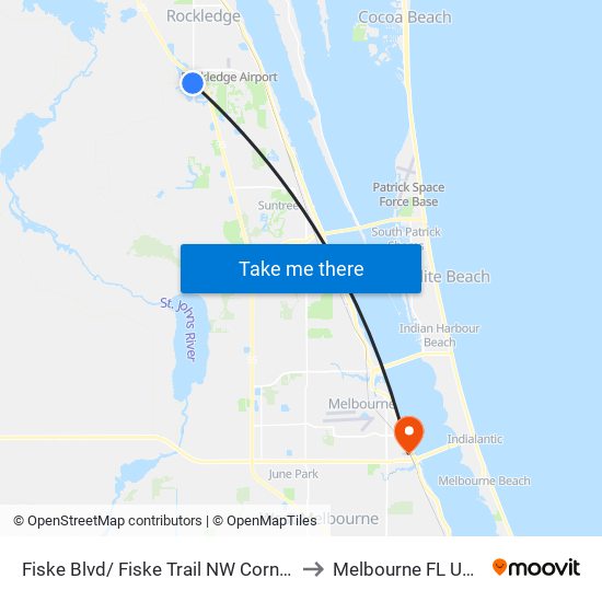 Fiske Blvd/ Fiske Trail NW Corner to Melbourne FL USA map