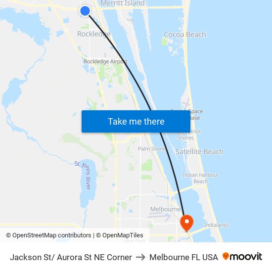 Jackson St/ Aurora St NE Corner to Melbourne FL USA map