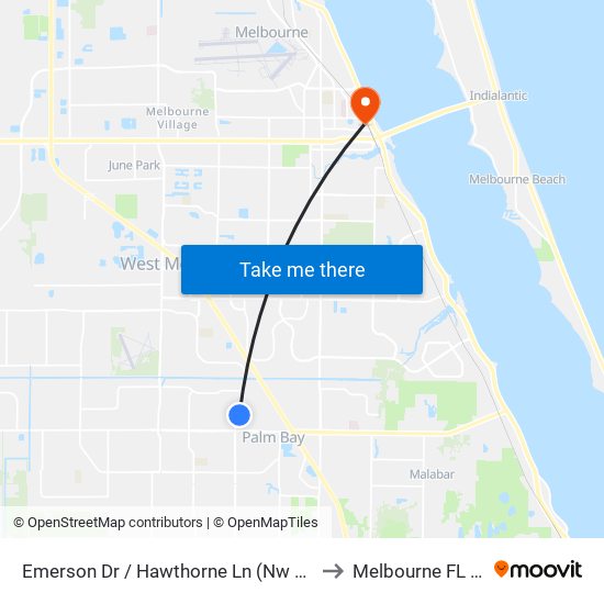 Emerson Dr / Hawthorne Ln (Nw Corner) to Melbourne FL USA map