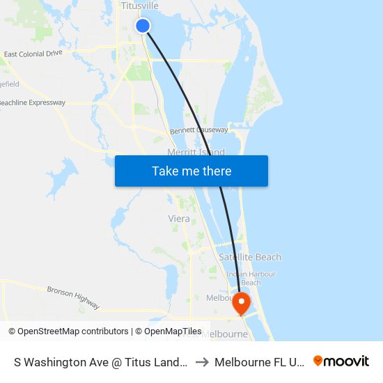 S Washington Ave @ Titus Landing to Melbourne FL USA map