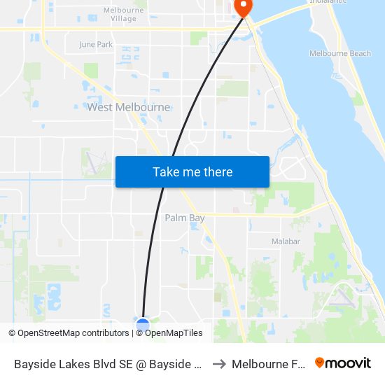 Bayside Lakes Blvd SE @ Bayside Lakes Plaza to Melbourne FL USA map