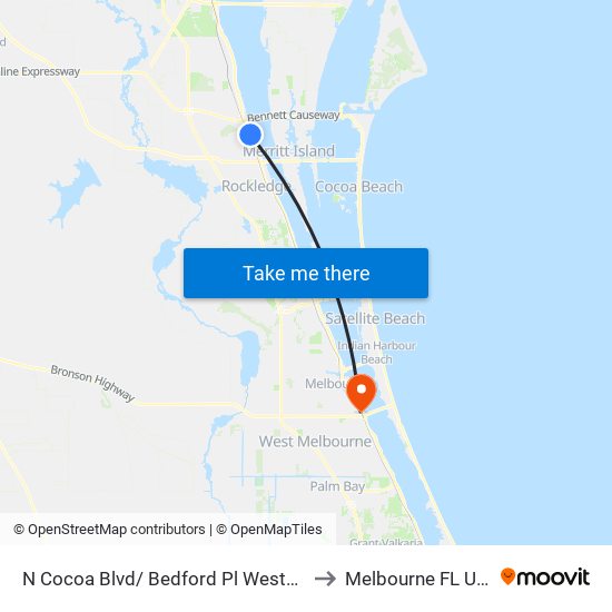 N Cocoa Blvd/ Bedford Pl Westside to Melbourne FL USA map