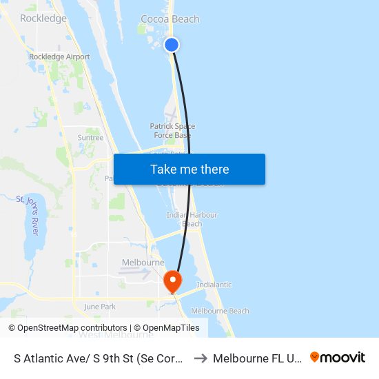 S Atlantic Ave/ S 9th St (Se Corner) to Melbourne FL USA map
