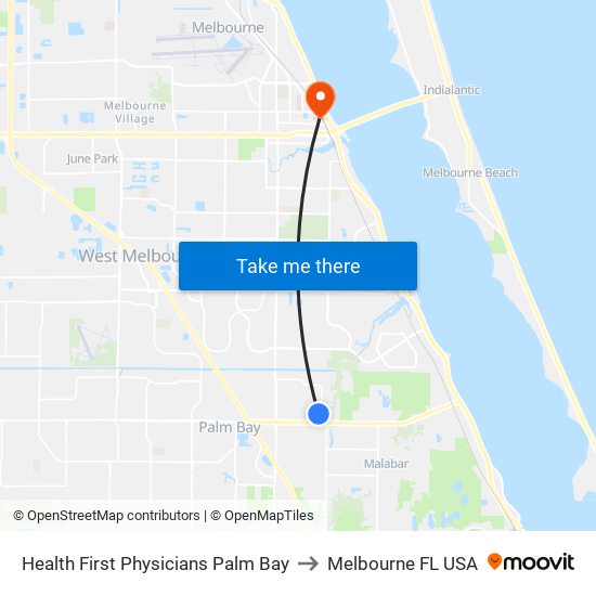 Health First Physicians Palm Bay to Melbourne FL USA map