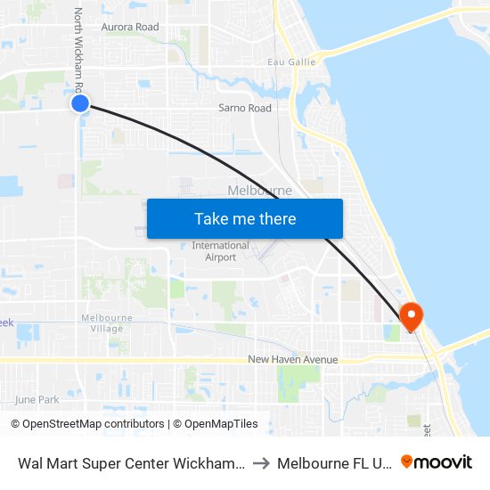 Wal Mart Super Center  Wickham Rd. to Melbourne FL USA map