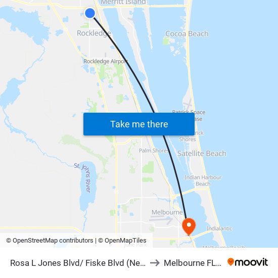 Rosa L Jones Blvd/ Fiske Blvd (Ne Corner) to Melbourne FL USA map