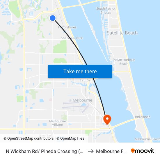 N Wickham Rd/ Pineda Crossing (Nw Corner) to Melbourne FL USA map