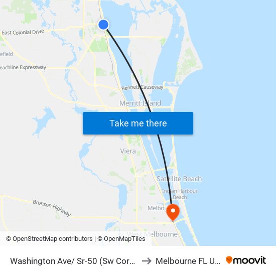 Washington Ave/ Sr-50 (Sw Corner) to Melbourne FL USA map