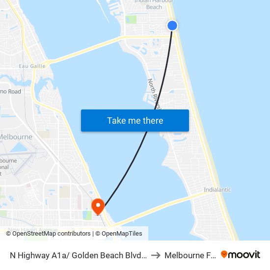 N Highway A1a/ Golden Beach Blvd (Nw Corner) to Melbourne FL USA map