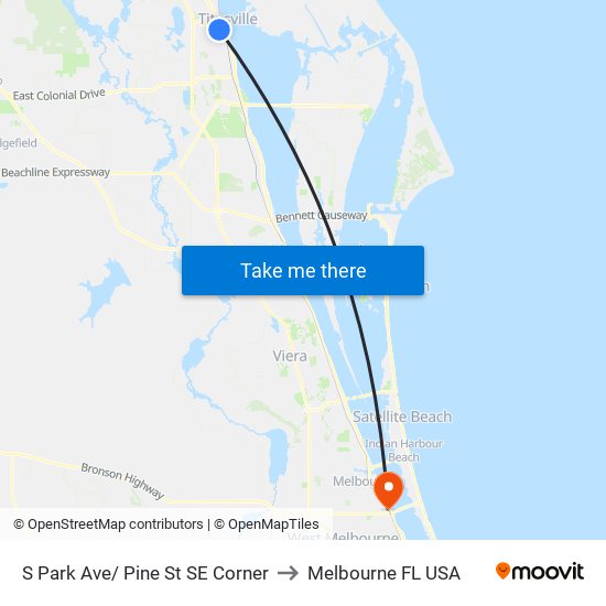 S Park Ave/ Pine St SE Corner to Melbourne FL USA map