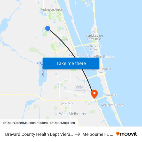 Brevard County Health Dept Viera Clinic to Melbourne FL USA map