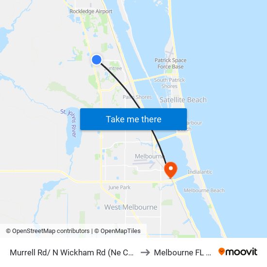 Murrell Rd/ N Wickham Rd (Ne Corner) to Melbourne FL USA map