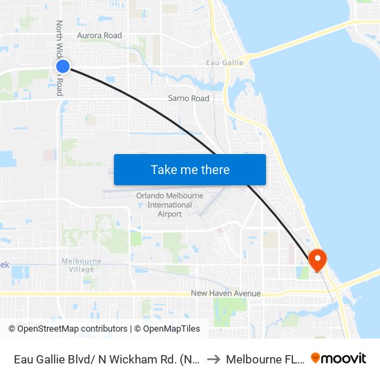 Eau Gallie Blvd/ N Wickham Rd. (Ne Corner) to Melbourne FL USA map