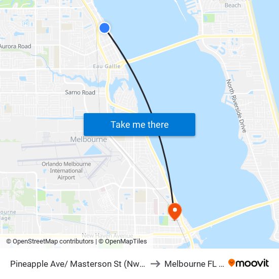 Pineapple Ave/ Masterson St (Nw Corner) to Melbourne FL USA map