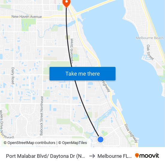 Port Malabar Blvd/ Daytona Dr (Ne Corner) to Melbourne FL USA map