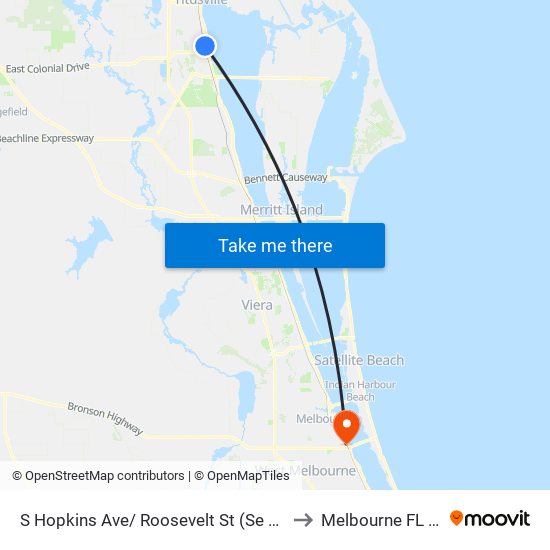 S Hopkins Ave/ Roosevelt St (Se Corner) to Melbourne FL USA map