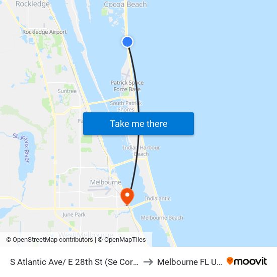 S Atlantic Ave/ E 28th St (Se Corner) to Melbourne FL USA map