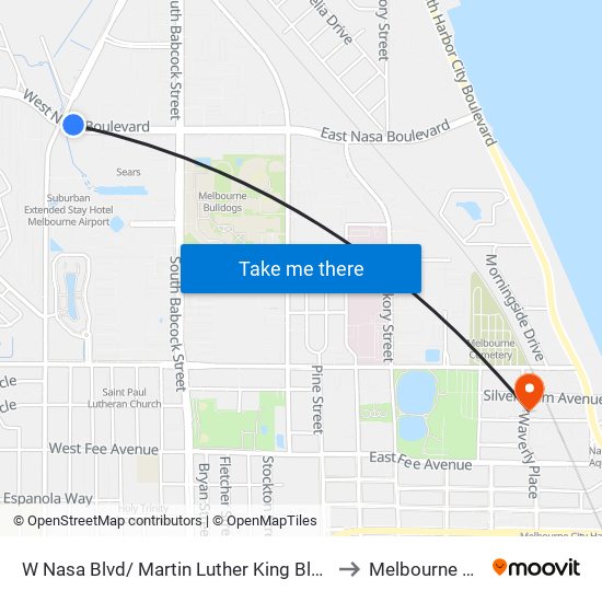 W Nasa Blvd/ Martin Luther King Blvd (Ne Corner) to Melbourne FL USA map