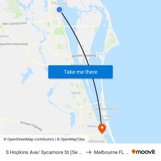 S Hopkins Ave/ Sycamore St (Se Corner) to Melbourne FL USA map