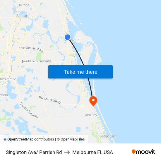 Singleton Ave/ Parrish Rd to Melbourne FL USA map