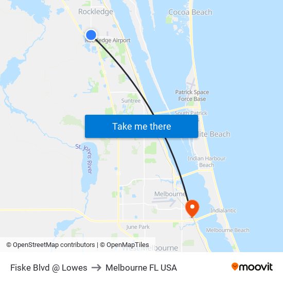 Fiske Blvd @ Lowes to Melbourne FL USA map