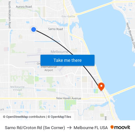 Sarno Rd/Croton Rd (Sw Corner) to Melbourne FL USA map