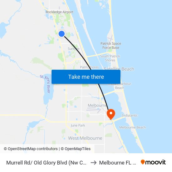 Murrell Rd/ Old Glory Blvd (Nw Corner) to Melbourne FL USA map