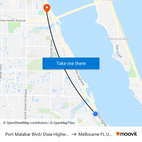 Port Malabar Blvd/ Dixie Highway to Melbourne FL USA map