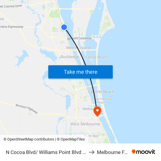 N Cocoa Blvd/ Williams Point Blvd NW Corner to Melbourne FL USA map