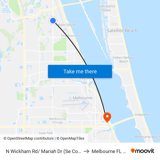 N Wickham Rd/ Mariah Dr (Se Corner) to Melbourne FL USA map