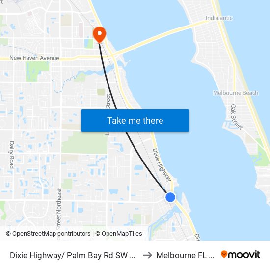 Dixie Highway/ Palm Bay Rd SW Corner to Melbourne FL USA map