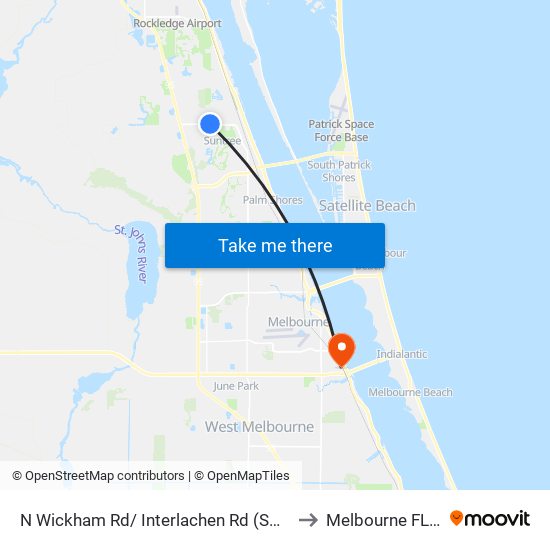 N Wickham Rd/ Interlachen Rd (Sw Corner) to Melbourne FL USA map