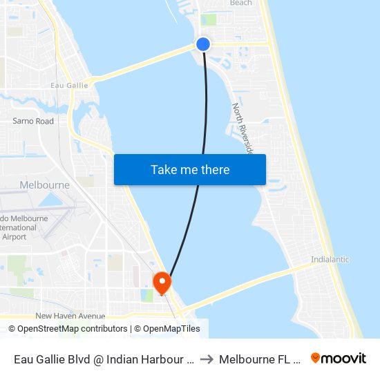 Eau Gallie Blvd @ Indian Harbour Place to Melbourne FL USA map