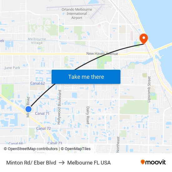 Minton Rd/ Eber Blvd to Melbourne FL USA map