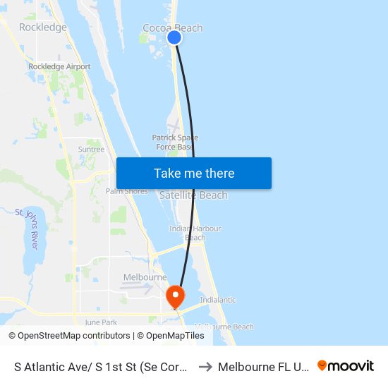 S Atlantic Ave/ S 1st St (Se Corner) to Melbourne FL USA map