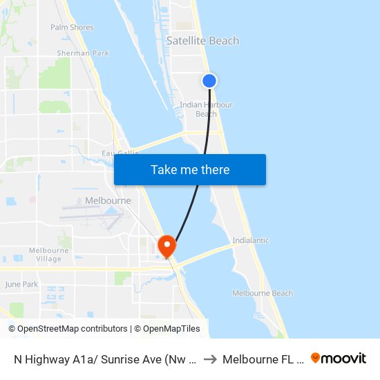 N Highway A1a/ Sunrise Ave (Nw Corner) to Melbourne FL USA map