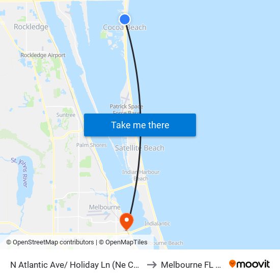 N Atlantic Ave/ Holiday Ln (Ne Corner) to Melbourne FL USA map